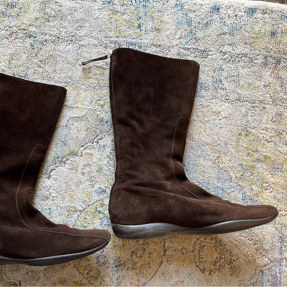 Prada Brown Suede Leather Designer Riding Boots Size 40 US 9.5 to 10 - Picture 9 of 13